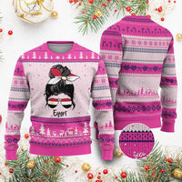Egyptian Flag Messy Bun Girl Ugly Christmas Sweater Patriotic Egypt Women