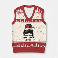 Egyptian Flag Messy Bun Girl V-Neck Knit Sweater Vest Patriotic Egypt Women