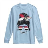Egyptian Flag Messy Bun Girl Long Sleeve Shirt Patriotic Egypt Women