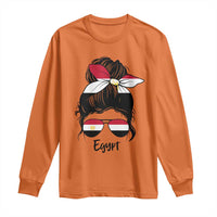 Egyptian Flag Messy Bun Girl Long Sleeve Shirt Patriotic Egypt Women