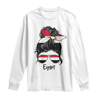 Egyptian Flag Messy Bun Girl Long Sleeve Shirt Patriotic Egypt Women