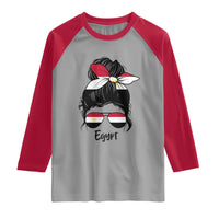 Egyptian Flag Messy Bun Girl Raglan Shirt Patriotic Egypt Women