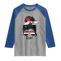 Egyptian Flag Messy Bun Girl Raglan Shirt Patriotic Egypt Women