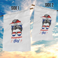 Proud Paraguayan Girl Messy Bun Bandana Aviator Sunglasses Garden Flag Paraguay Heritage Roots HispanicLatina Pride