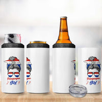 Proud Paraguayan Girl Messy Bun Bandana Aviator Sunglasses 4 in 1 Can Cooler Tumbler Paraguay Heritage Roots HispanicLatina Pride