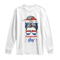 Proud Paraguayan Girl Messy Bun Bandana Aviator Sunglasses Long Sleeve Shirt Paraguay Heritage Roots HispanicLatina Pride