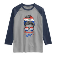 Proud Paraguayan Girl Messy Bun Bandana Aviator Sunglasses Raglan Shirt Paraguay Heritage Roots HispanicLatina Pride