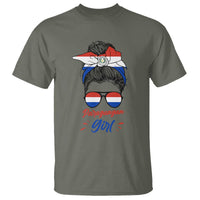 Proud Paraguayan Girl Messy Bun Bandana Aviator Sunglasses T Shirt Paraguay Heritage Roots HispanicLatina Pride