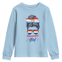 Proud Paraguayan Girl Messy Bun Bandana Aviator Sunglasses Youth Sweatshirt Paraguay Heritage Roots HispanicLatina Pride