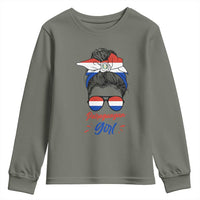 Proud Paraguayan Girl Messy Bun Bandana Aviator Sunglasses Youth Sweatshirt Paraguay Heritage Roots HispanicLatina Pride