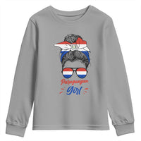 Proud Paraguayan Girl Messy Bun Bandana Aviator Sunglasses Youth Sweatshirt Paraguay Heritage Roots HispanicLatina Pride