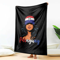 Proud Paraguayan Woman Melanin Curls Afro Latina Throw Blanket Paraguay Flag Roots Hispanic Heritage Pride