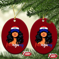 Proud Paraguayan Woman Melanin Curls Afro Latina Ceramic Ornament Paraguay Flag Roots Hispanic Heritage Pride