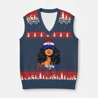 Proud Paraguayan Woman Melanin Curls Afro Latina V-Neck Knit Sweater Vest Paraguay Flag Roots Hispanic Heritage Pride