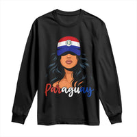 Proud Paraguayan Woman Melanin Curls Afro Latina Long Sleeve Shirt Paraguay Flag Roots Hispanic Heritage Pride