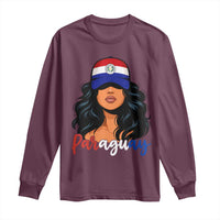 Proud Paraguayan Woman Melanin Curls Afro Latina Long Sleeve Shirt Paraguay Flag Roots Hispanic Heritage Pride