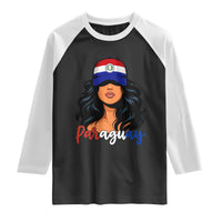 Proud Paraguayan Woman Melanin Curls Afro Latina Raglan Shirt Paraguay Flag Roots Hispanic Heritage Pride
