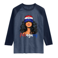 Proud Paraguayan Woman Melanin Curls Afro Latina Raglan Shirt Paraguay Flag Roots Hispanic Heritage Pride