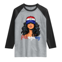 Proud Paraguayan Woman Melanin Curls Afro Latina Raglan Shirt Paraguay Flag Roots Hispanic Heritage Pride