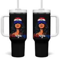 Proud Paraguayan Woman Melanin Curls Afro Latina Tumbler With Handle Paraguay Flag Roots Hispanic Heritage Pride