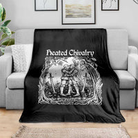 Heated Chivalry Kissing Knights Throw Blanket Romantic Funny Medieval Woodcut Fantasy Folklore Graphic