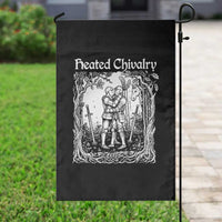 Heated Chivalry Kissing Knights Garden Flag Romantic Funny Medieval Woodcut Fantasy Folklore Graphic