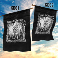 Heated Chivalry Kissing Knights Garden Flag Romantic Funny Medieval Woodcut Fantasy Folklore Graphic