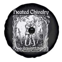 Heated Chivalry Kissing Knights Spare Tire Cover Romantic Funny Medieval Woodcut Fantasy Folklore Graphic