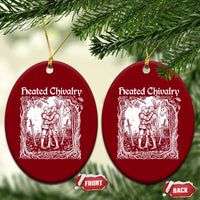 Heated Chivalry Kissing Knights Ceramic Ornament Romantic Funny Medieval Woodcut Fantasy Folklore Graphic