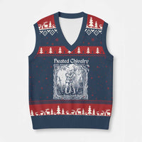 Heated Chivalry Kissing Knights V-Neck Knit Sweater Vest Romantic Funny Medieval Woodcut Fantasy Folklore Graphic