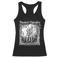 Heated Chivalry Kissing Knights Racerback Tank Top Romantic Funny Medieval Woodcut Fantasy Folklore Graphic