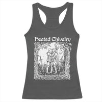 Heated Chivalry Kissing Knights Racerback Tank Top Romantic Funny Medieval Woodcut Fantasy Folklore Graphic