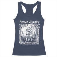 Heated Chivalry Kissing Knights Racerback Tank Top Romantic Funny Medieval Woodcut Fantasy Folklore Graphic