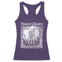 Heated Chivalry Kissing Knights Racerback Tank Top Romantic Funny Medieval Woodcut Fantasy Folklore Graphic