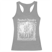 Heated Chivalry Kissing Knights Racerback Tank Top Romantic Funny Medieval Woodcut Fantasy Folklore Graphic