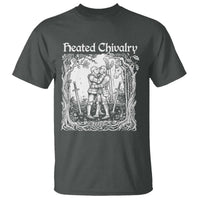 Heated Chivalry Kissing Knights T Shirt Romantic Funny Medieval Woodcut Fantasy Folklore Graphic