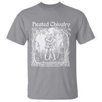 Heated Chivalry Kissing Knights T Shirt Romantic Funny Medieval Woodcut Fantasy Folklore Graphic