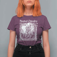 Heated Chivalry Kissing Knights T Shirt For Women Romantic Funny Medieval Woodcut Fantasy Folklore Graphic
