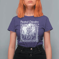 Heated Chivalry Kissing Knights T Shirt For Women Romantic Funny Medieval Woodcut Fantasy Folklore Graphic