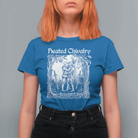 Heated Chivalry Kissing Knights T Shirt For Women Romantic Funny Medieval Woodcut Fantasy Folklore Graphic