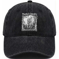 Heated Chivalry Kissing Knights Washed Cotton Baseball Cap Romantic Funny Medieval Woodcut Fantasy Folklore Graphic