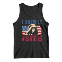 Funny I Knew It Im Surrounded by Axxholes Sci-fi Meme Tank Top Patriotic Space Parody USA Flag Sarcastic 1980s Movie Quote
