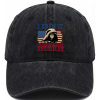 Funny I Knew It Im Surrounded by Axxholes Sci-fi Meme Washed Cotton Baseball Cap Patriotic Space Parody USA Flag Sarcastic 1980s Movie Quote