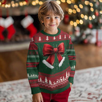 Red Coquette Bow Santa Retro Xmas Vibe Ugly Christmas Sweater - Wonder Print Shop