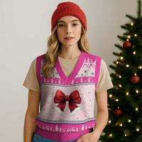 Red Coquette Bow Santa Xmas Vibe V-Neck Knit Sweater Vest - Wonder Print Shop