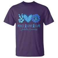 Peace Love Cure Blue Ribbon Sunflower Diabetes Awareness T Shirt - Wonder Print Shop