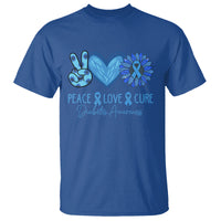 Peace Love Cure Blue Ribbon Sunflower Diabetes Awareness T Shirt - Wonder Print Shop