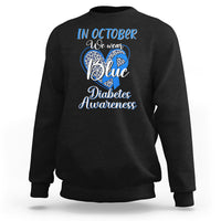 In October We Wear Blue Ribbon Heart Diabetes Awareness Sweatshirt - Wonder Print Shop
