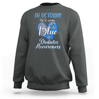 In October We Wear Blue Ribbon Heart Diabetes Awareness Sweatshirt - Wonder Print Shop