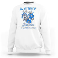 In October We Wear Blue Ribbon Heart Diabetes Awareness Sweatshirt - Wonder Print Shop